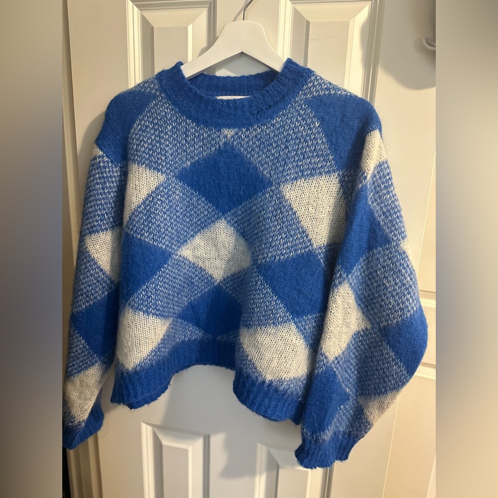 Sandro Blue and White Checkered Sweater